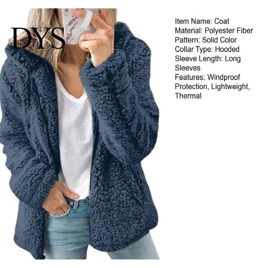 Women Cozy Zip-up Coat Winter Sherpa Fleece Short Jacket Hooded Zipper Cardigan Lightweight Zippered Warm Casual Solid Plush Windproof for Fall