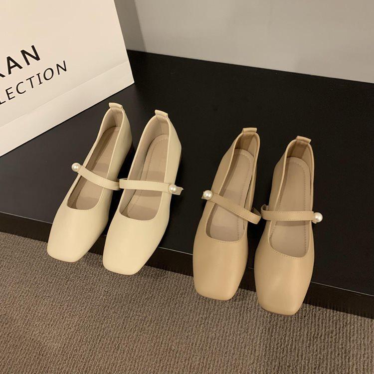 Soft-soled single shoes fairy fairy versatile French square head thick heel grandma shoe style with gentle wind shallow mouth evening shoes skirt