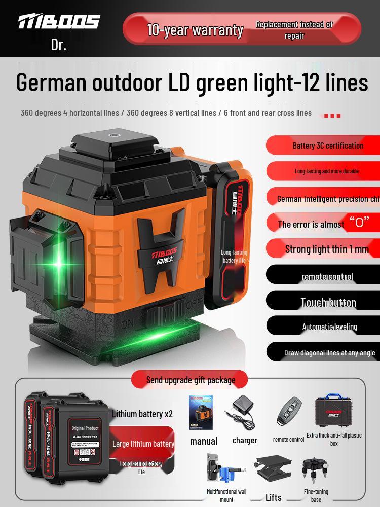Nível Laser Infravermelho Automático de Alta Precisão de 12 Linhas para Uso Interno/Externo