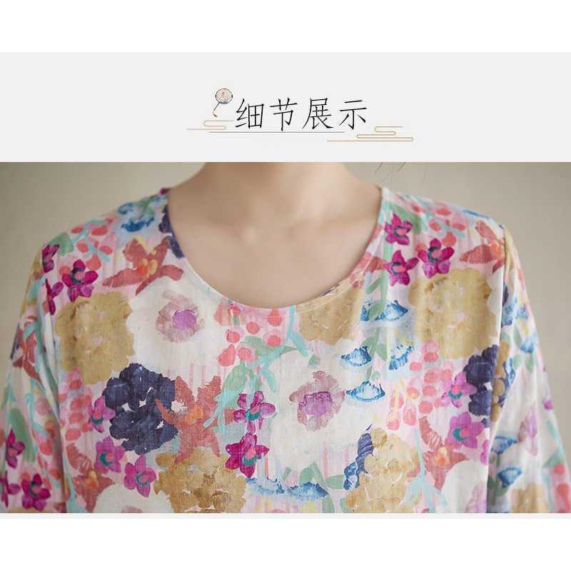 Literary Aging New Floral Vacation Style Travel Round Neck Long Sleeve Dresses