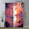 2pc    Curtains Flamingo Sunset with Sailing Durable 100% Polyester Fabric  Without Electricity Birthday Party Use for Holiday