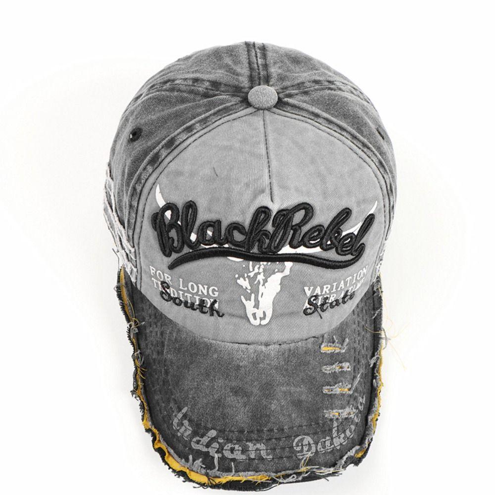 Cotton Washed Baseball Hat Adjustable Punk Sun Cap Simple Letter Embroidery Peaked Cap  Outdoor