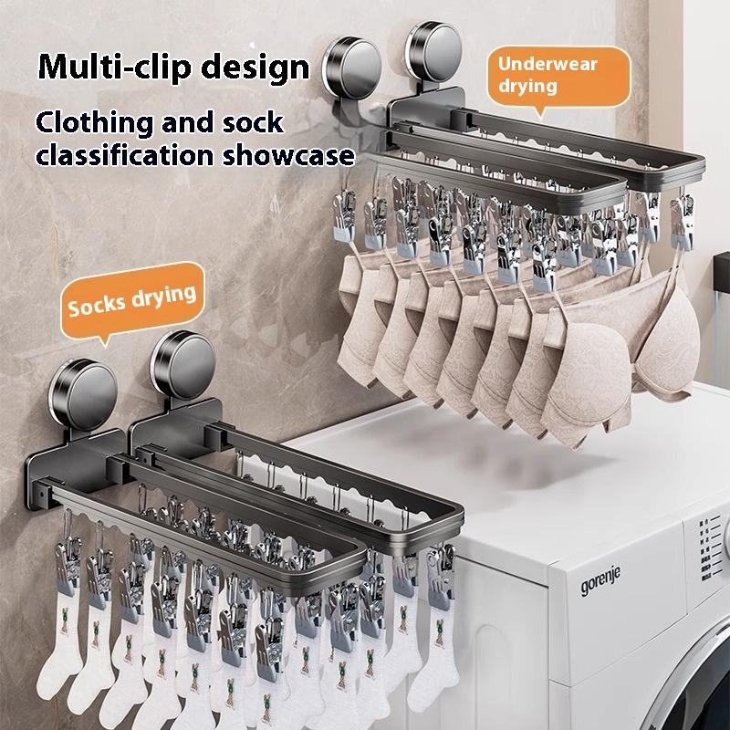 Creative Suction Cup Foldable Drying Rack (with 14 Clips),space-saving for Drying Socks, Underwear, Baby Clothes and Towels