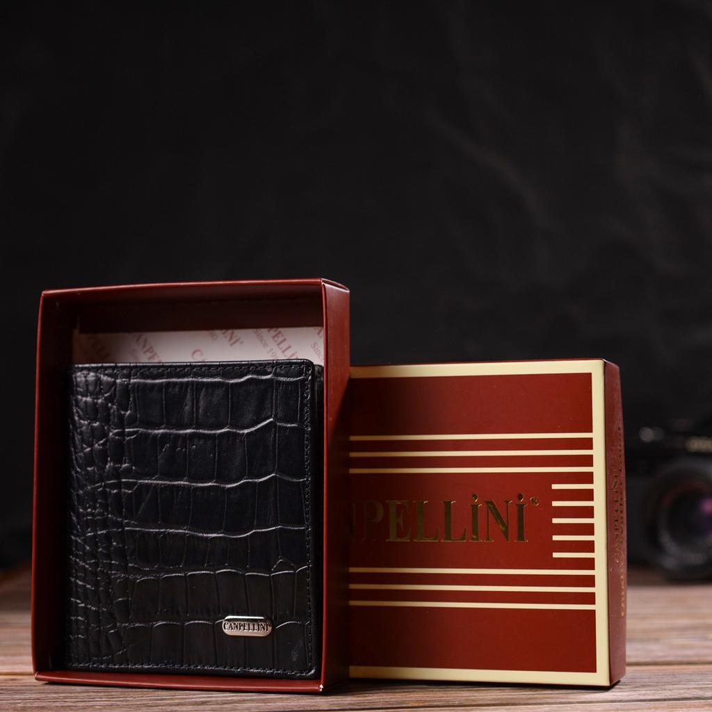 Small Leather Wallet for Men with Crocodile Effect CANPELLINI 21738 Black