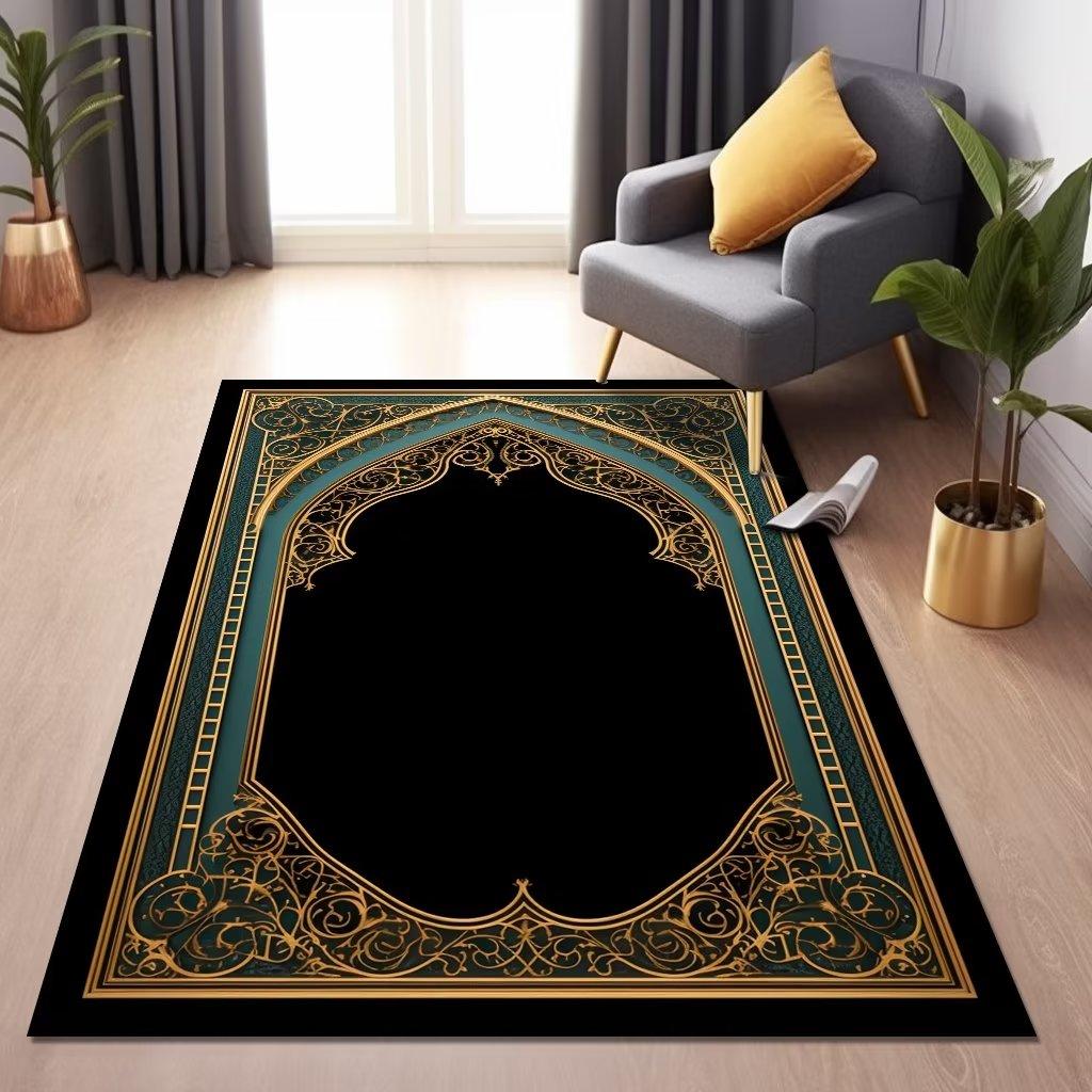 Islam Living Room Carpet Blue Luxury Decoration Home Rugs for Bedroom Soft Fluffy Flannel Carpet Anti-slip Large Area Pray Mat
