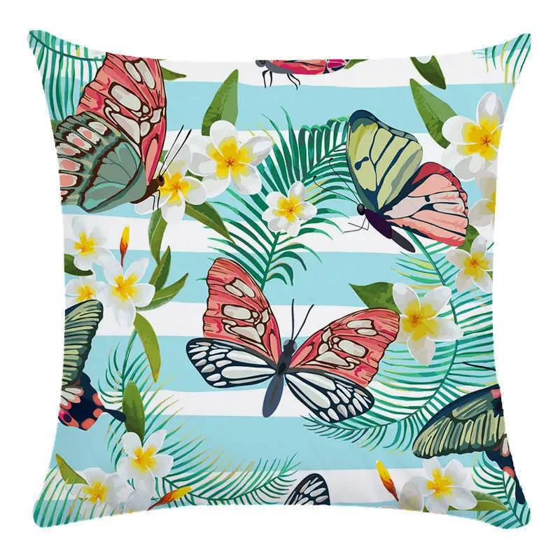 Green Leaf Flower Pillowcase Parrot Pattern Interior Home Pillow Suite Bedroom Sofa Bed Chair