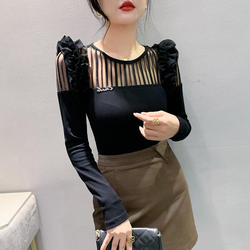 Women's Slimming Lace Shoulder Long Sleeve T-Shirt