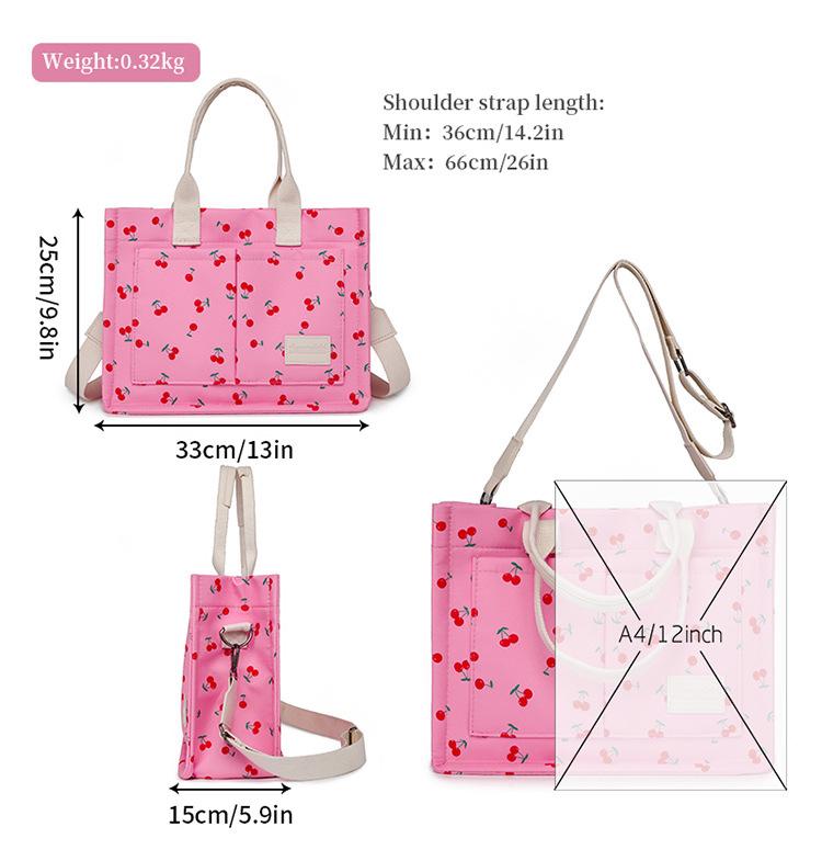 Fruit cherry printed large-capacity multi-pocket handbag tote bag women shoulder bag