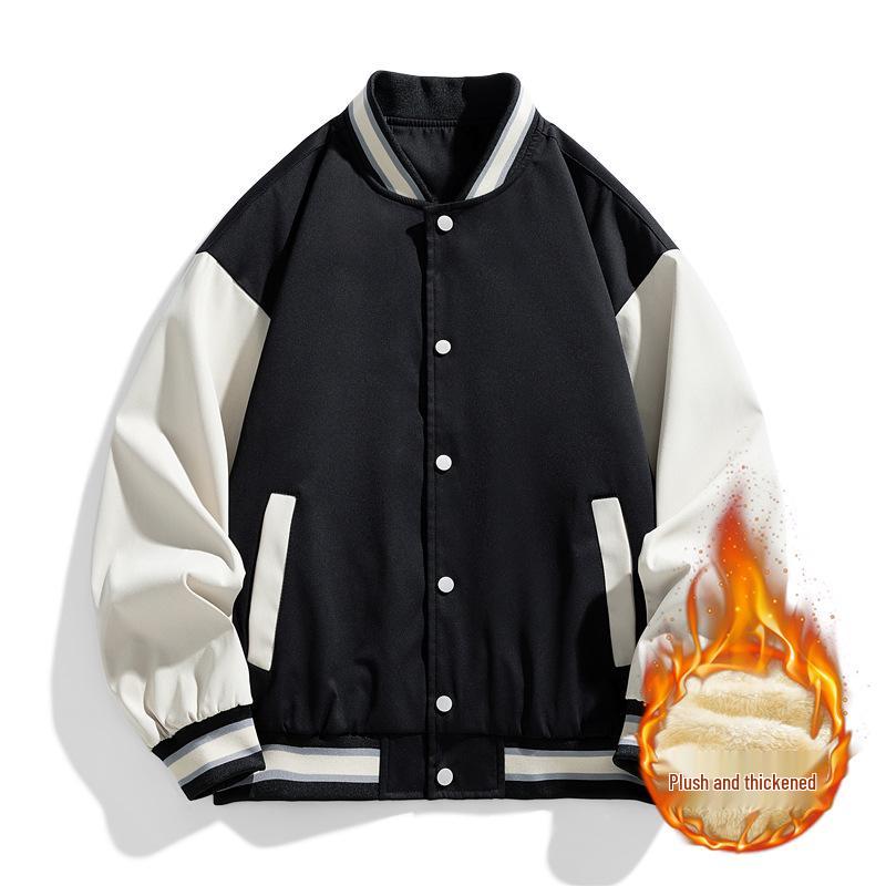 10XL Men's Trendy Plus Size Fleece-Lined Baseball Jacket - Thick Loose Outerwear for Teens
