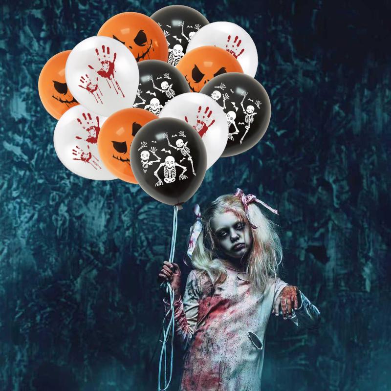 12-30pcs 12 In Latex Balloons 3 Styles Bloody Hand and Skull  Scary Expression Balloons for Halloween Party Decoration Supplies