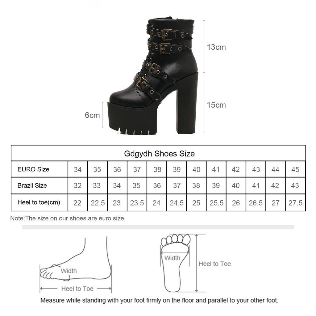 Women's Goth Platform Boots Sexy Round Toe Block Heeled Shoes Buckle Strap Ankle Boots For Women Punk Style