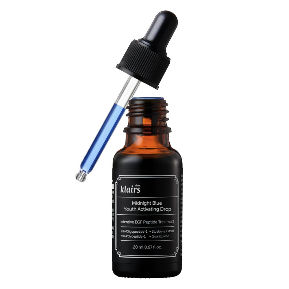 Klairs Midnight Blue Youth Activating Drop (20ml) – Anti-Ageing Peptide Serum with EGF & bFGF, Korean