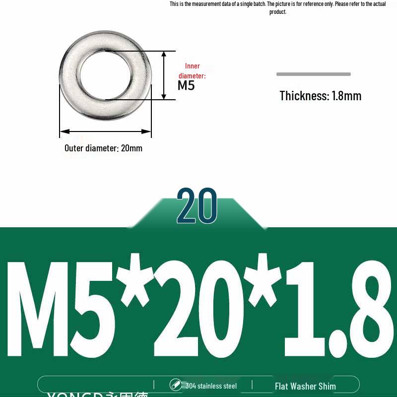 304 Stainless Steel Thickened Flat Washer / Ultra-thin Metal Gasket, Sizes M1.6-M10