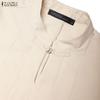 ZANZEA Women Casual Stand Collar Loose A-Line Short Sleeve Dress