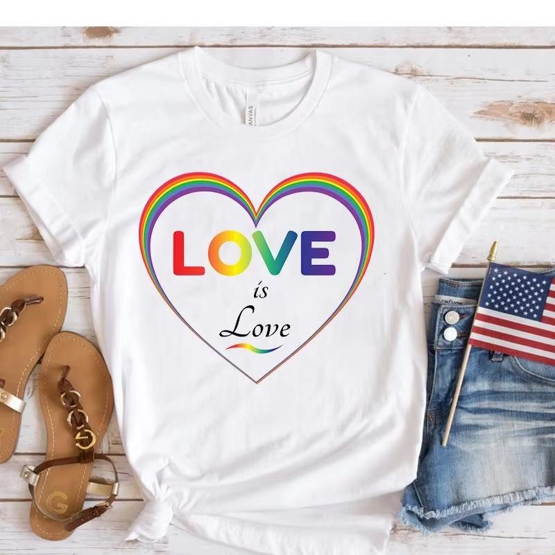 Fashion Funny Love Is Love Printed Love Graphic Lgbt Tshirts Women Summer Casual Short Sleeved Tshirts Round Neck Loose Tops