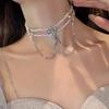 Fairy Rhinestone Mesh Female Multi-layer Necklace Baroque Choker Clavicle Chain Pearl Necklace