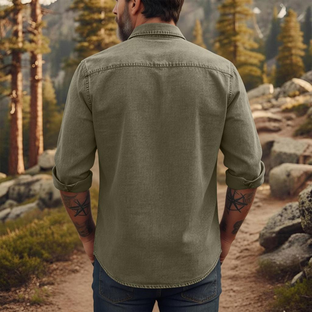Men's casual stylish short-sleeved button-down shirt - Men's breathable cotton-like linen retro work shirt