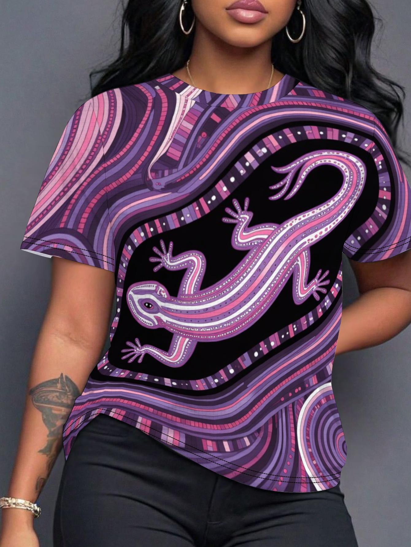 Comfortable Women S T-Shirt Featuring an Indigenous Polka Dot Lizard Pattern with Digital Graphic Design M дубильная кора