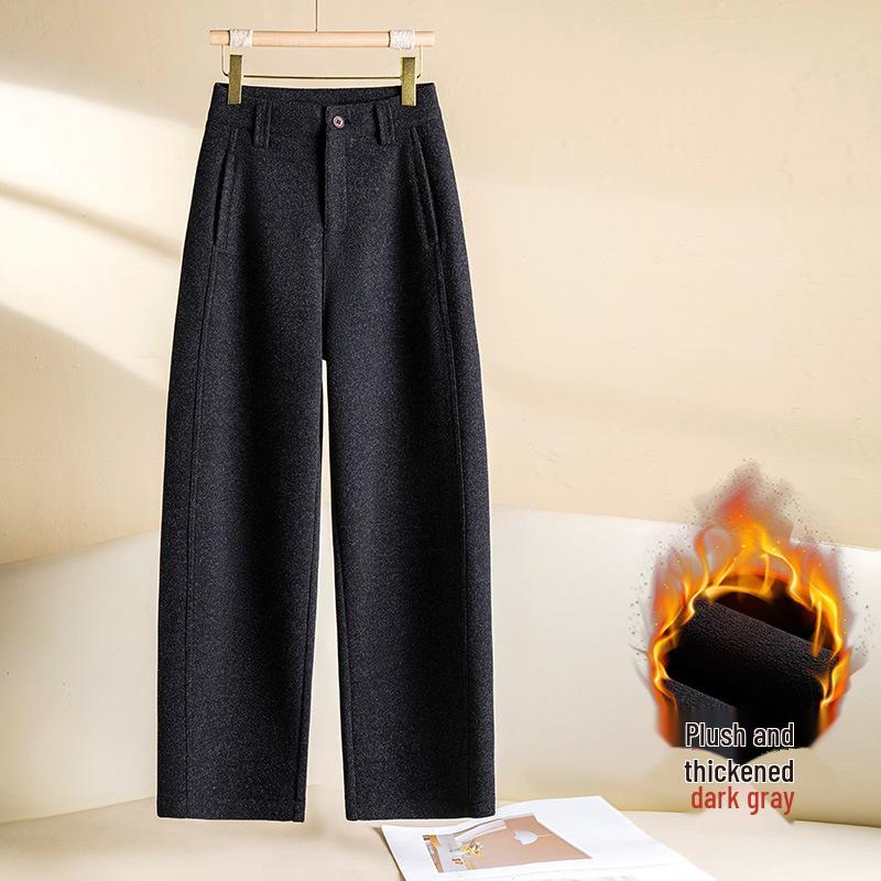 

Women s High-Waisted Woolen Wide-Leg Pants, Autumn/Winter 2025 - Velvet, Thick, Warm, Drapey, Slimming, Comfortable, Casual. 30/2XL [Recommended for 125-135 lbs]