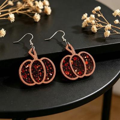 Retro Pumpkin Sequin Earrings for Halloween, Autumn, and Thanksgiving