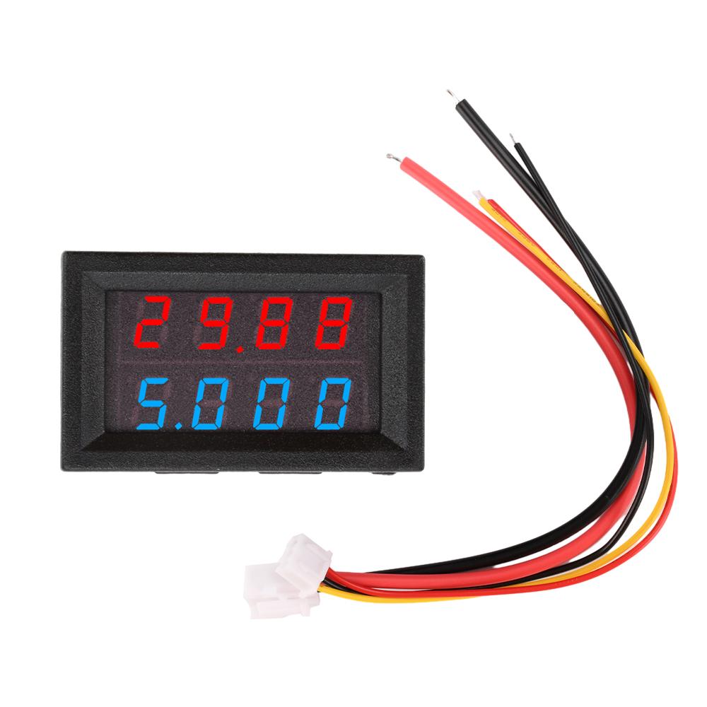 4 digit 5 wire mini digital voltmeter ammeter DC 100V 200V 10A Voltmeter Ammeter Dual LED display