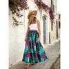 Plus Size, Plus Size Women's Elastic Waist Rose Print Long A-Line Bohemian Vacation Beach Skirt