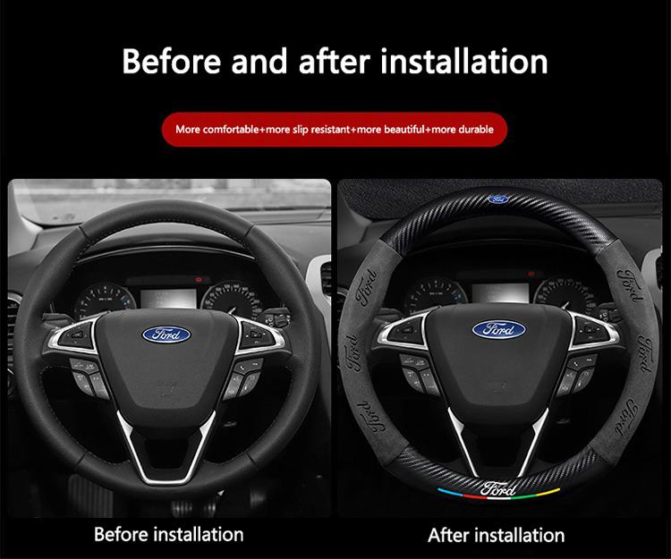 Car Anti-Slip Suede Carbon Fiber Steering Wheel Cover For Ford ST EXPLORER EDGE Fiesta Focus Mondeo F150 Fusion Mustang Kuga