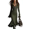 Women's 1/4 Zipper Bell Sleeve Sweater Long Fishtail Dress Knitted Tight Dress