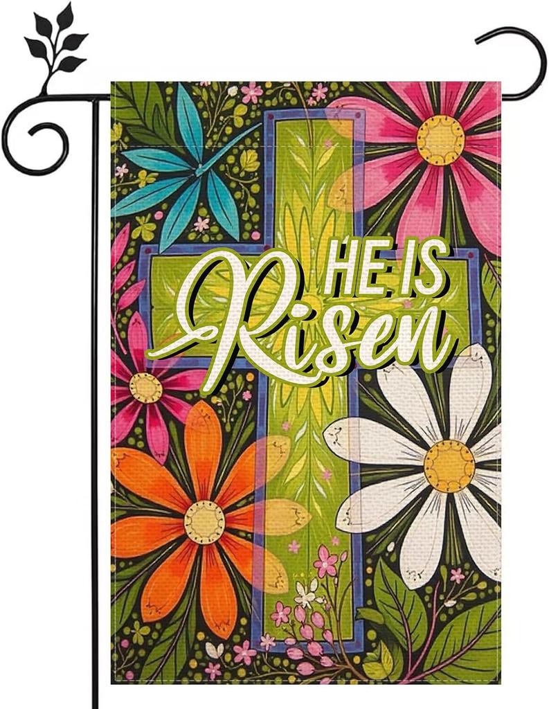 He is Risen Easter owers Eggs 12x18 inch Double-side Burlap Garden ag Welcome Home Outdoor Yard Holiday Decoration ag EEZ