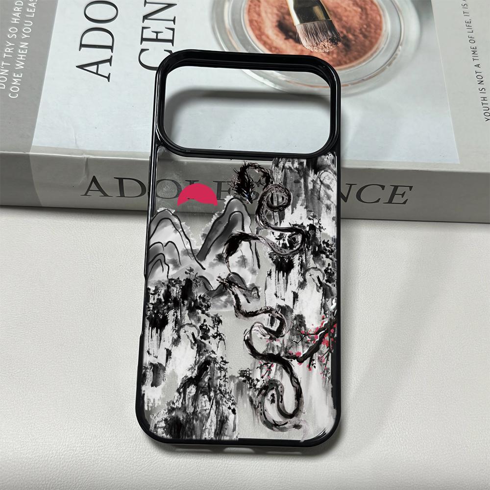 

Chinese Ink Dragon Phone Case for iPhone 17/16/15/14 Plus/13/12/11 Pro Max X/XS/XR/7/8 Plus/SE2020 Double Color Soft TPU Cover iPhone 7 чорний