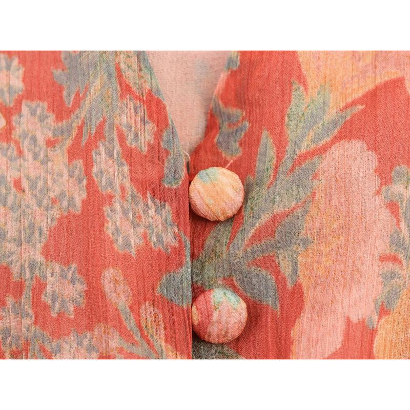 Kaslead New Women Clothes Western Style Fashion Flower Print Buckle V-neck Lantern Sleeve Short Dress