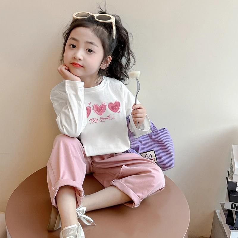 

Girls Pure Cotton Long-Sleeve T-Shirt - Korean Style Autumn Fashion, Stylish and Versatile Loose Fit Top for Kids 130 cm белый