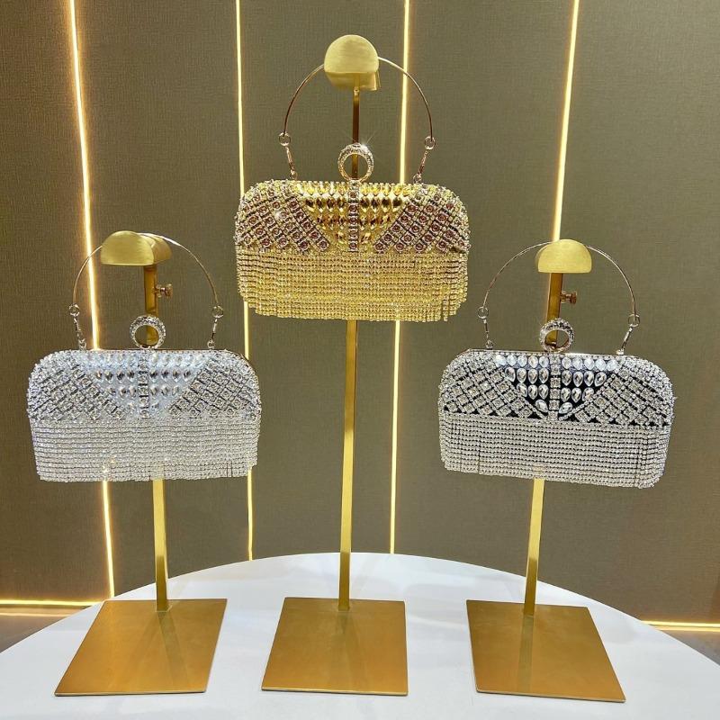 Beaded Bag with Fringes - Formal Handbag with Embedded Diamonds - Evening Bag with Diamonds