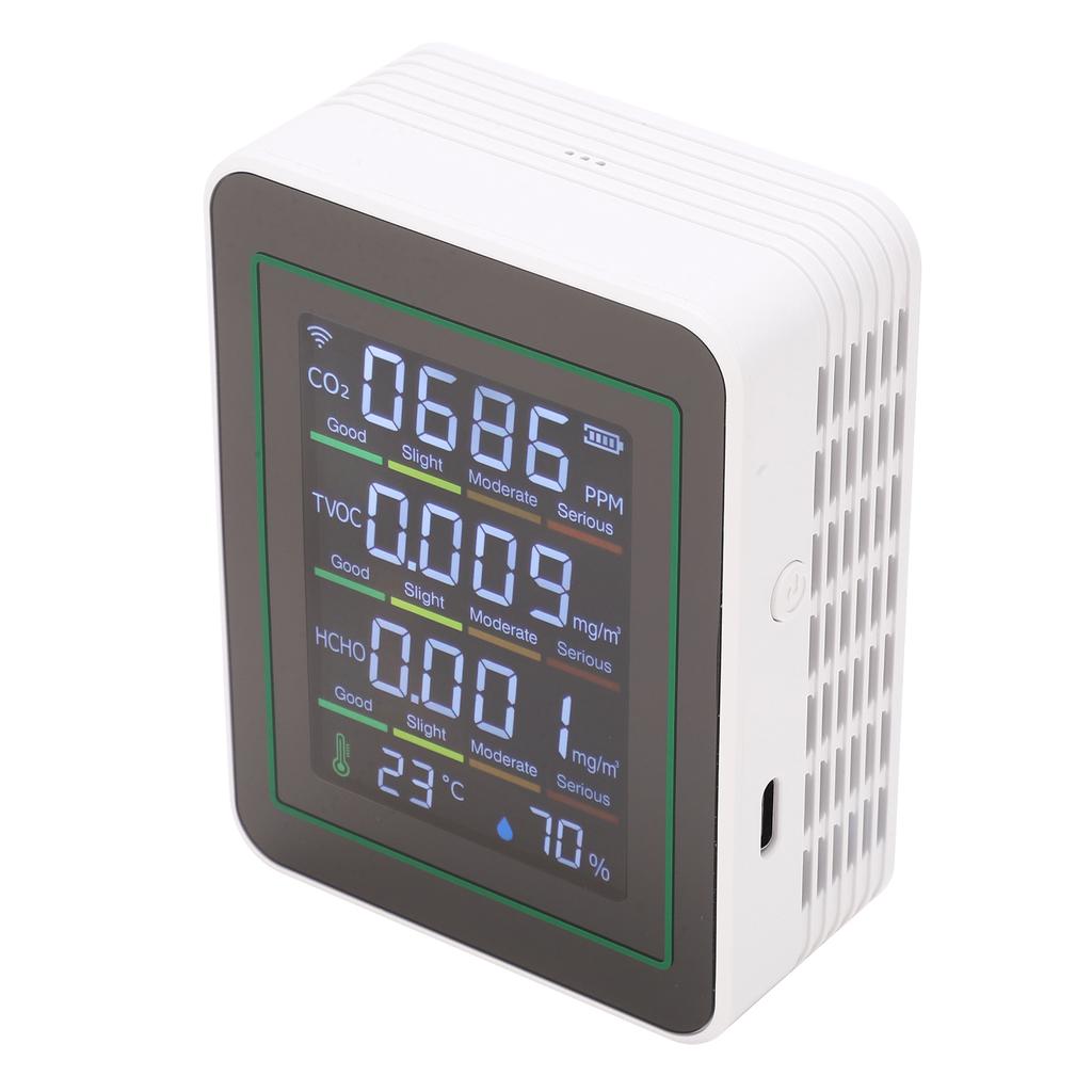 5 In 1   Quality Monitor, WiFi Indoor CO2 Meter for   Smart, HCHO TVOC Detector with LCD Display, Infrared Sensor, Temperature Humidity  for Home