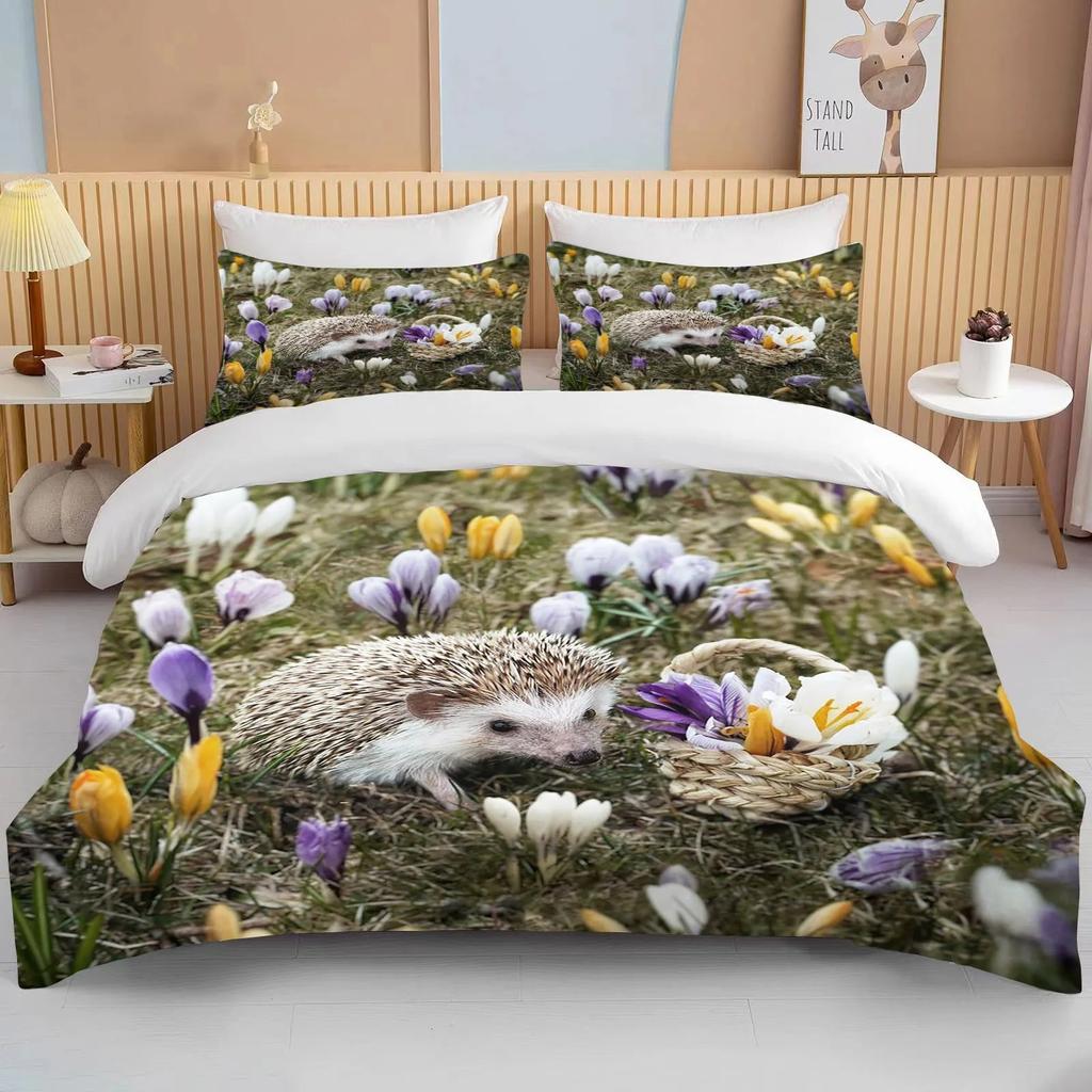Animal Cute Hedgehog Bedding Set Queen Cute Clothes Comforter/Duvet Covers And Pillowcase For Adults Boys Quilt Cover