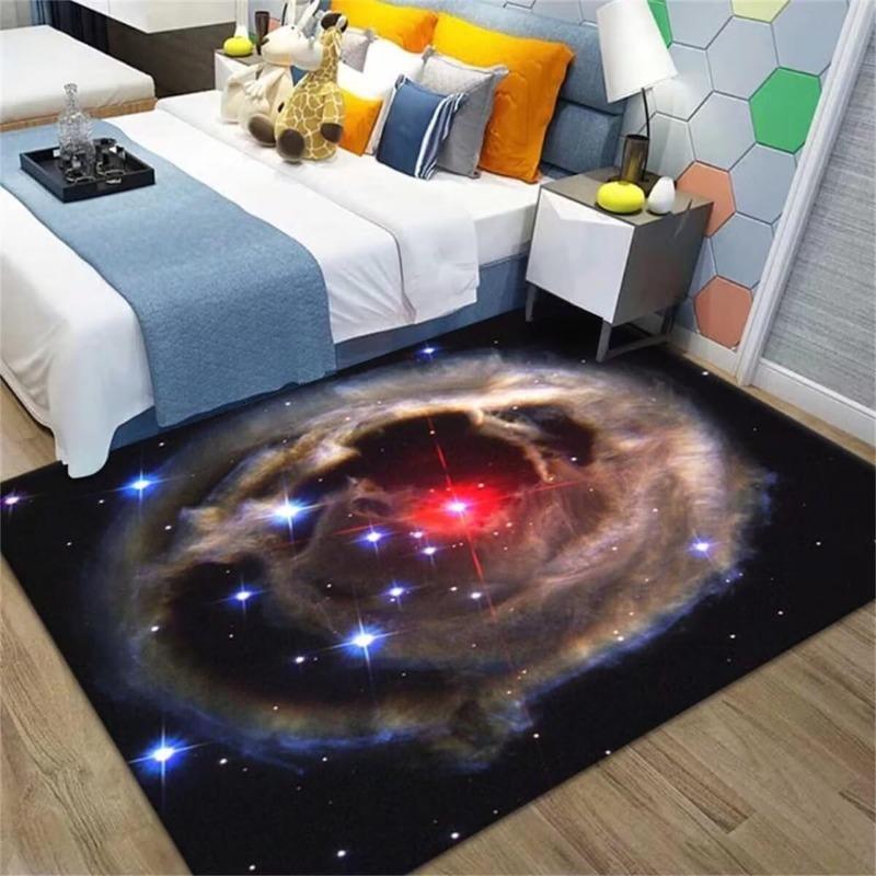 Galaxy Starry Sky Pattern Carpets Modern Home Non-Slip Decor Rug Space Theme Mat for Living Room Bedroom Kids Room
