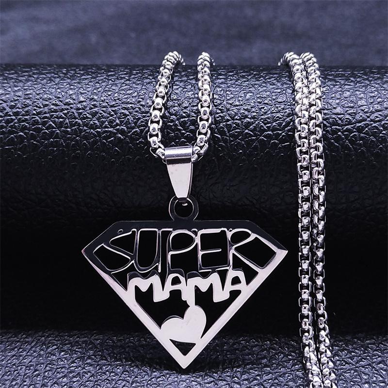 Super Mama Papa Mom Dad Necklace for Women Men Stainless Steel Gold Color Spanish Letter Family Love Chain Gift Jewelry N4250S01