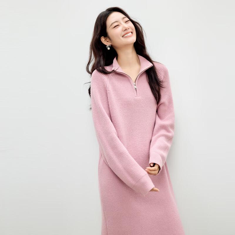 

Qiushui Yiren Women s Fashion Commuter Stand-Collar Knit Dress S