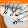 Chic Korean Style Heart Shaped Titanium Steel Necklace With Modern Checkerboard Design