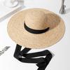 Chapeau d'été fait main pour femme avec Long Ruban Large Bord Floppy Chapeau de Paille Rond NaturChapeau de Soleil Chapeau de Plage pour Vacances Dames