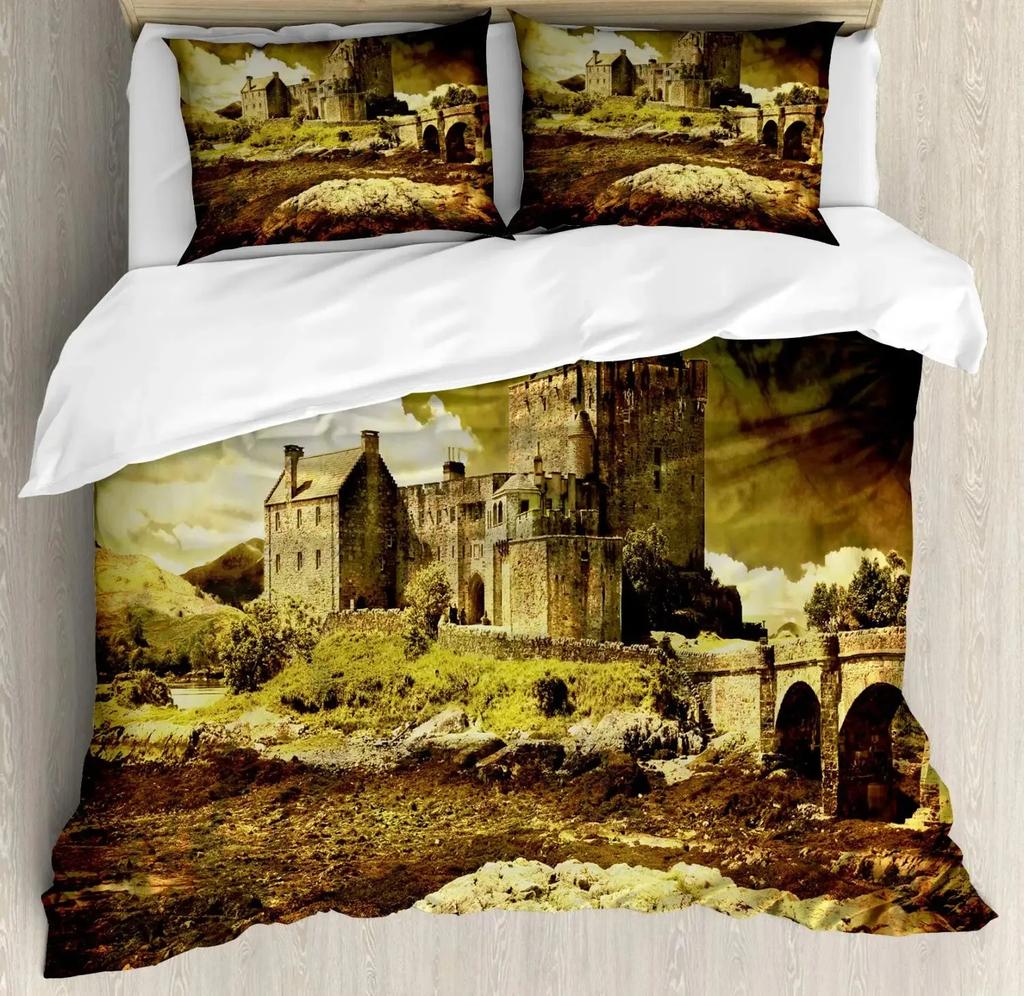 Medieval Duvet Cover Set,Heraldic Design From Middle Ages Coat Of Arms Crown Lions And Swirls, Bedroom Decorative Bedding Sets