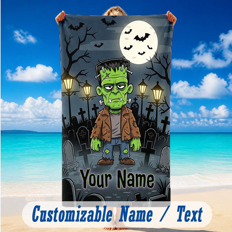 Beach Towel Custom Name Text, Quick Dry Large Towel For Beach HomeFrankenstein's Monster