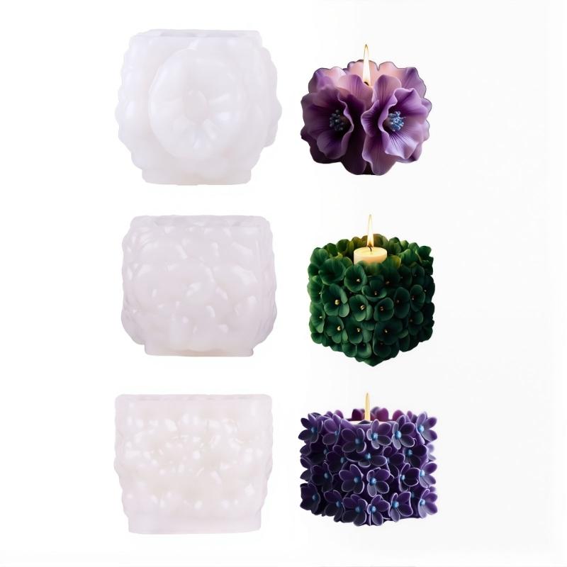 Flower Embossed Cubic Silicone Candle Molds Baking Mould for Epoxy Resin Making Candle Soap Chocolate Home Decoration