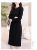 Black Slim-Fit Mid-Length Dress with Pearl Accents