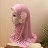 Elastic Children Hijabs Solid Flowers Head Islamic Scarf Shawls  2 To 7 Years Girls