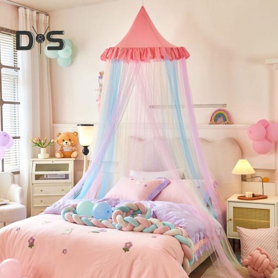 Rainbow Bed Canopy for Girls Dreamy Kids Princess Dome Bed Tent Breathable Mosquito Net Decorative Crib Bed Tent for Girls