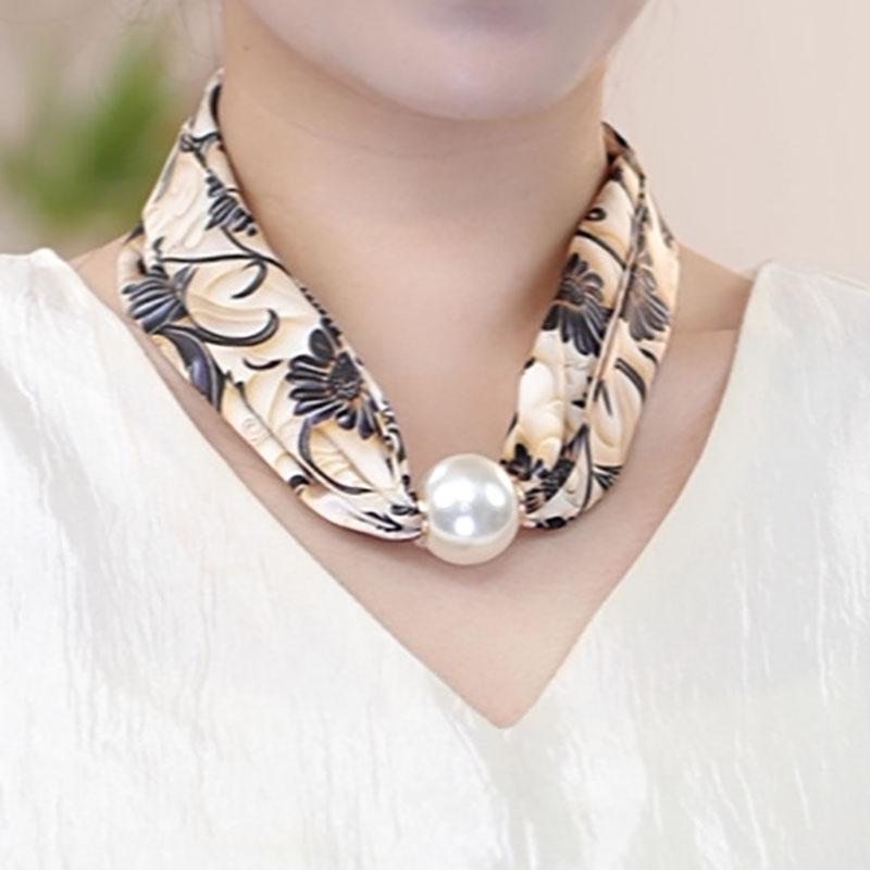 Mode Imitation Perlen Kette Schal Halstuch Magnetverschluss Halskette Schlüsselbein Choker Schals Ring Halsketten Für Frauen Mädchen beige