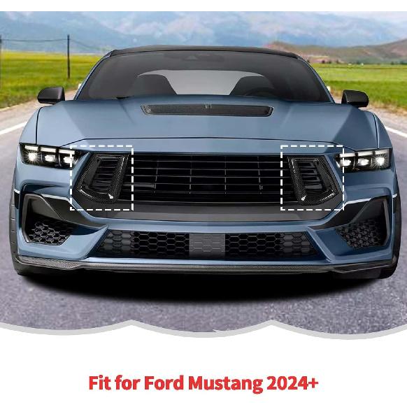 RT-TCZ Front Bumper Grille Air Vent Cover Trim Accessories for Ford Mustang 2024 2025 (Carbon Fiber)