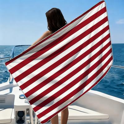 Red White Stripes Beach Towel Ultra-fine Fiber Quick Drying Absorbent Beach Swimming Vacationvacation Essentials Gifts