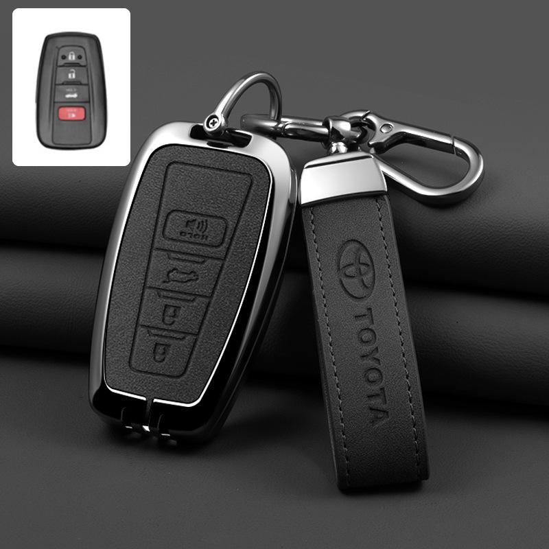 Leather Car Smart Remote Key Case Cover Shell for Toyota Avalon Camry RAV4 Prius CHR C-HR Corolla Land Cruiser Prado Keychain Ca